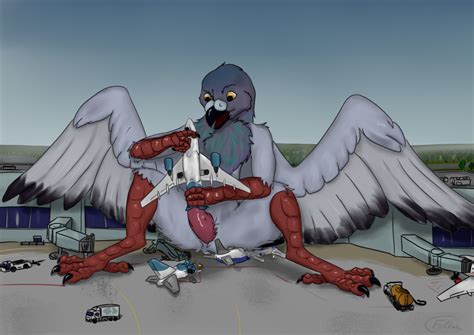 Rule 34 Aircraft Airplane Airport Anthro Avian Bird Columbid Destruction Dragonfelixx Feathers