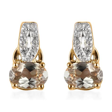 Buy Aaa Turkizite And White Zircon Dangle Earrings In Vermeil Yellow Gold Over Sterling Silver 1