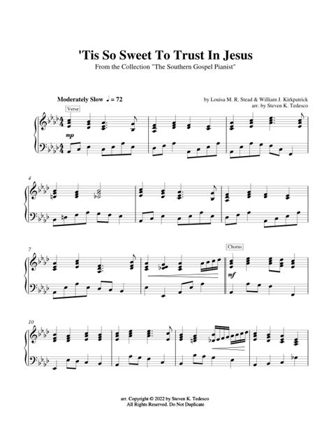 Tis So Sweet To Trust In Jesus Arr Steven Tedesco By Louisa M R Stead And William J