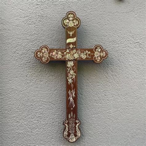 Grande Croix Crucifix Incrustation De Nacre Indochine D But Xxe Eur