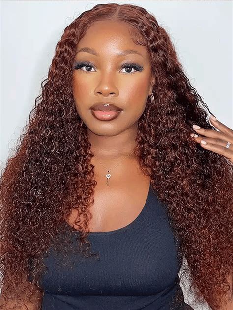 Kinky Curly Reddish Brown Hair Glueless Wear Go Wig Pre Plucked