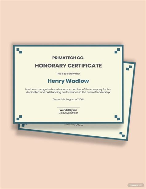 Honorary Certificate Template