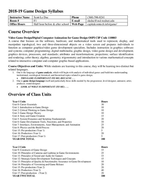 Fillable Online Capital Osd Wednet Game Design Le Duc Syllabus