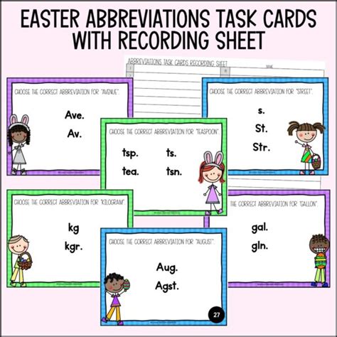 Easter Abbreviations Task Cards Curious Classroom Adventures