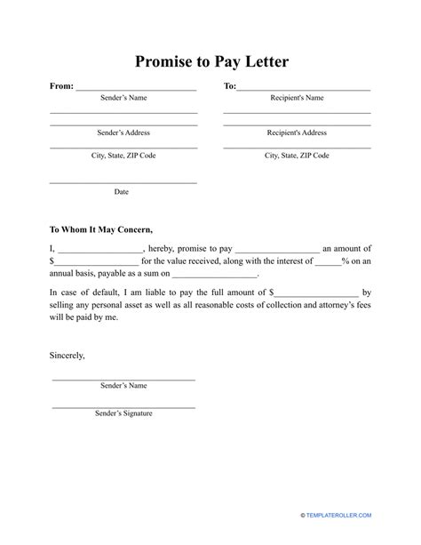 Promise To Pay Letter Template Download Printable Pdf Templateroller