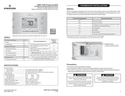 Pdf 1f83c 11pr Programmable Thermostat And Operating Instructions 80 Series Single Stage