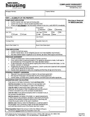 Fillable Online Ndhfa COMPLIANCE WORKSHEET North Dakota Housing