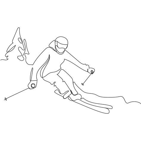 Ski Racer Continuous Line Drawing Minimalism Design Vector Isolated