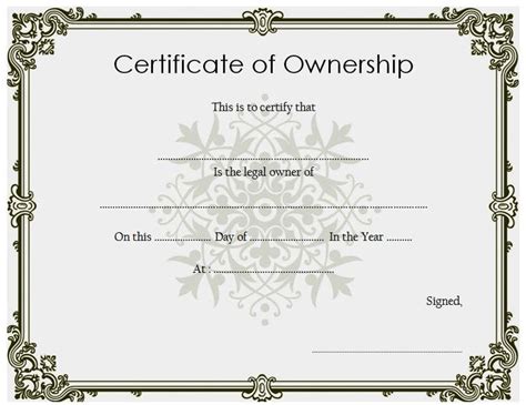 Certificate Of Ownership Blank Printable Template In PDF Word ...