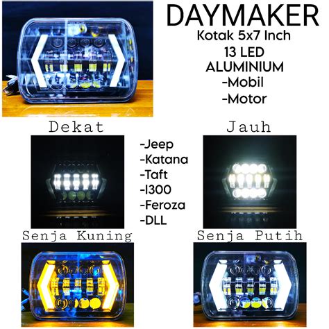 Jual Lampu DEPAN 7 Inch Kotak 13 LED Jeep Feroza Katana Kijang Taft