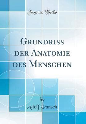 Grundriss Der Anatomie Des Menschen Classic Reprint By Adolf Pansch