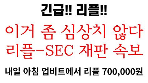 리플 대단합니다 이거 좀 심상치않다 리플 Sec 재판 속보 내일 아침 업비트에서 리플 700000원 리플 리플코인 리플