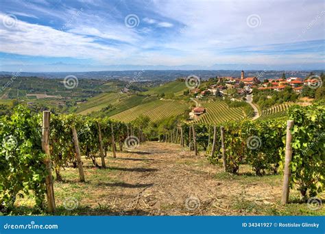 Vineyards On The Hills And Small Town In Italy Royalty Free Stock