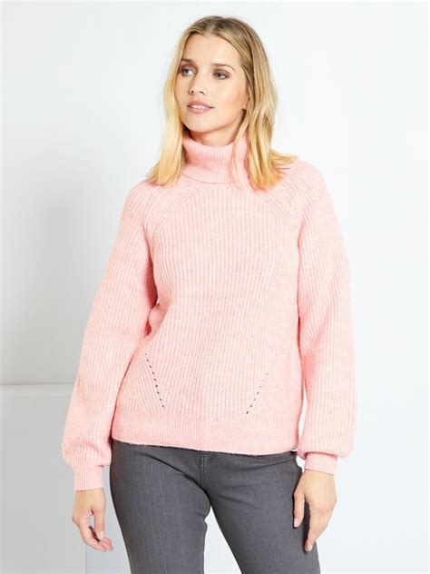 Camisola De Gola Alta Em Malha Rosa Kiabi