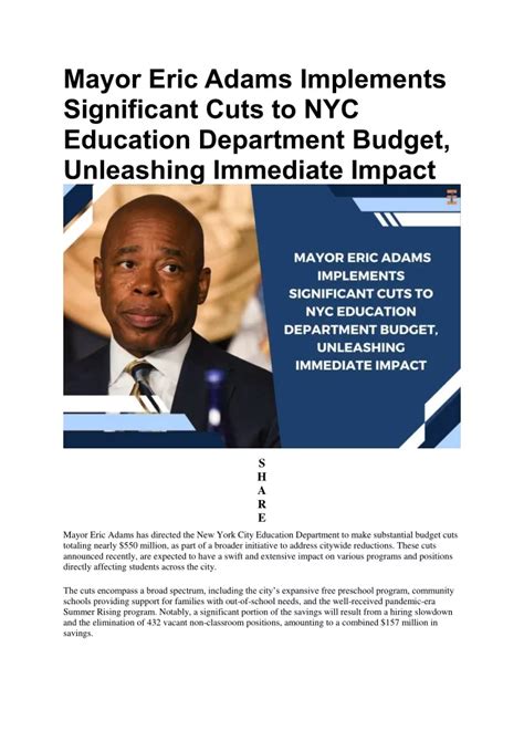 Ppt Mayor Eric Adams Implements Significant Cuts To Nyc Education