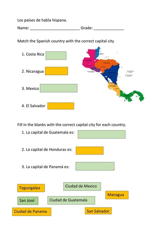 Los Paises Hispanohablantes Worksheets Answers