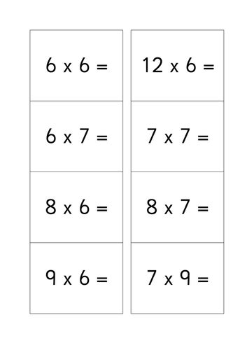 Times tables flashcards 6,7,8,9,12 | Teaching Resources