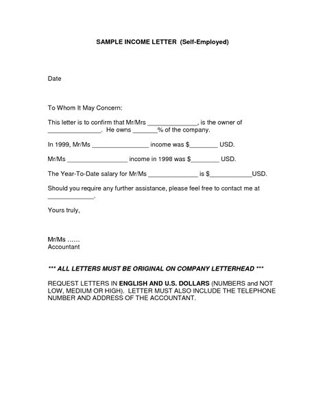 Proof Of Income Letter From Employer Free Printable Documents