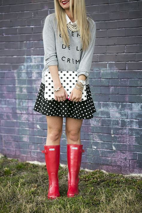 Polka Dot Skater Skirt And Clutch Hunter Boots Fashion Red Hunter Rain