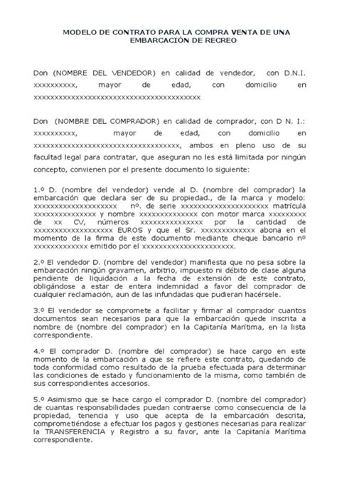 Modelo De Contrato De Compraventa De Embarcaciones Entre Particulares