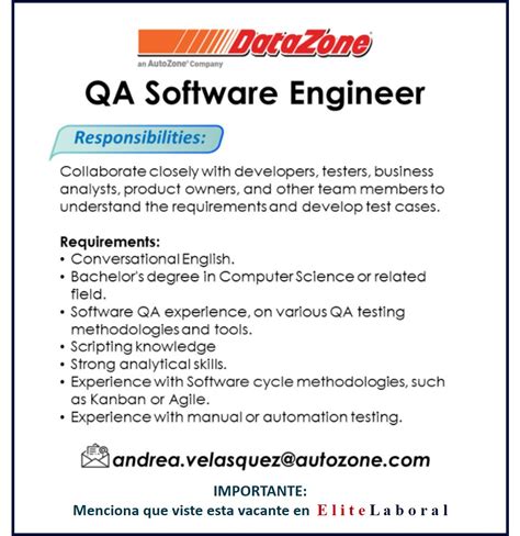 VACANTE QA SOFTWARE ENGINEER EliteLaboral