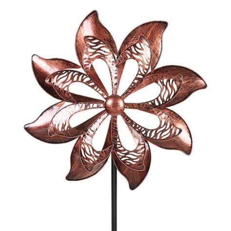 Exhart Ft Double Pinwheel Kinetic Spinner Bronze Metal Garden