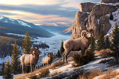 Western Beauty 24x36 Bighorn Sheep Landscape Painting Chuck Black Art