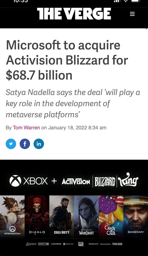 THEVERGE Microsoft To Acquire Activision Blizzard For 68 7 Billion