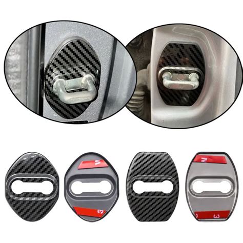 Pcs Car Door Lock Cover Carbon Fiber Decoration Accessories Protective