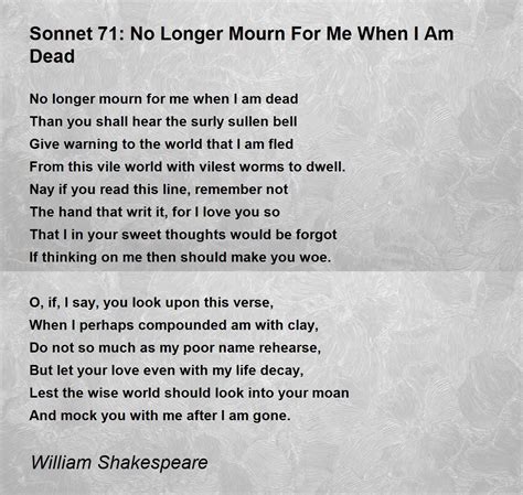 Sonnet 71 No Longer Mourn For Me When I Am Dead Poem By William