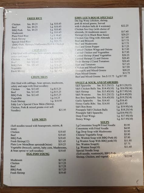 Menu At Eddy Lee S Chinese Restaurant Thunder Bay