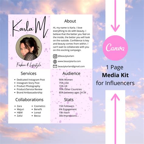 Media Kit Template For Influencers 1 Page Media Kit Press Kit