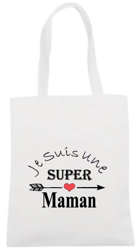 Tote Bag Blanc Je Suis Une Super Maman Sac Shopping Fait Main Merci Ebay