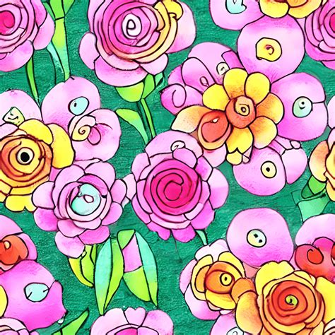 Beautiful Flowers Warm Colors Kawaii Chibi Cartoon Hyper Realistic Pattern · Creative Fabrica