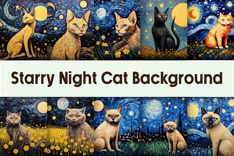 Starry Night Cat Background Graphic By Pamilah · Creative Fabrica