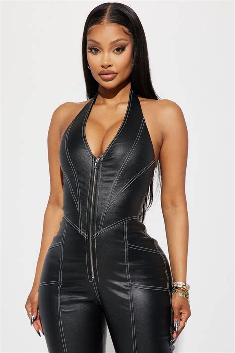 Another Guestlist Faux Leather Jumpsuit Black Fashion Nova