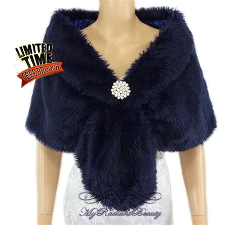 Faux Fur Stole Navy Blue Faux Fur Wrap Bridal Shrug Fur