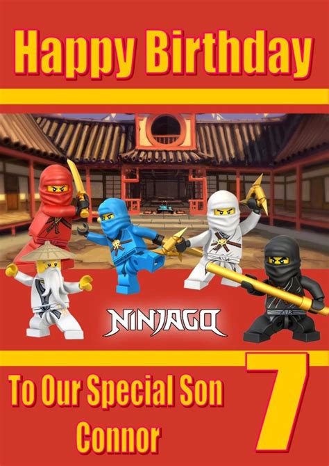 Personalised Lego Ninjago Birthday Card With Colouring Picture 2 Sizes