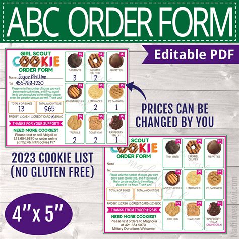 2022 Abc Printable Girl Scout Cookie Thank You Card With Qr Code Editable Order Sale Receipt