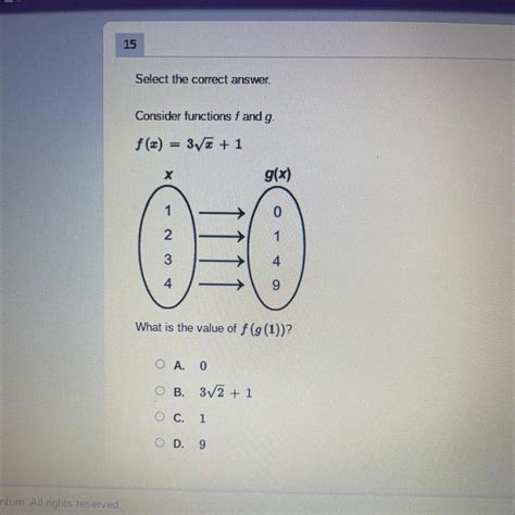 Free Select The Correct Answer Consider Functions F And G Fx3 √x 1 What Is The Value Of