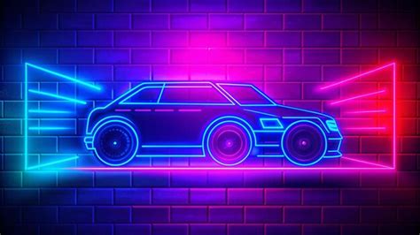 Neon Car Outline On A Brick Wall Premium Ai Generated Image