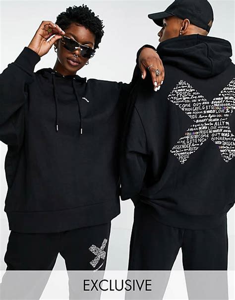 Collusion X Exist Loudly Unisex Oversized Hoodie With Print In Black Co