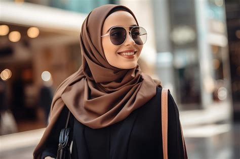 Premium Ai Image Woman Wearing A Brown Scarf And Sunglasses Walking