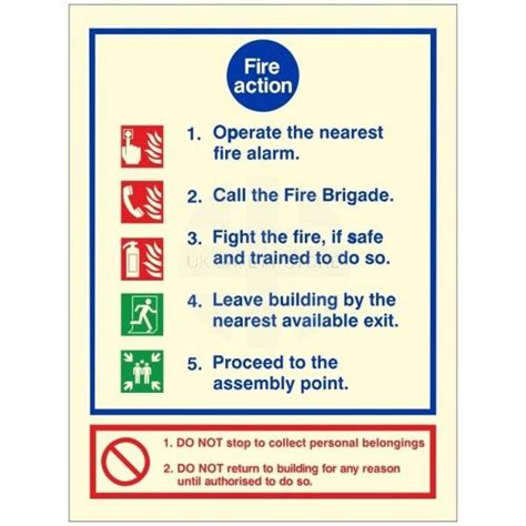 Glow In The Dark 5 Point Fire Action Notice Sign Uk Safety Store