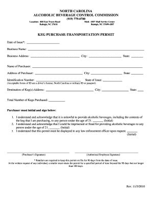 Fillable Online Reports Abc Nc Keg Purchase Transportation Permit NC