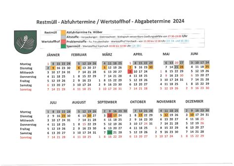 Müllkalender 2024 Gemeinde Forchach