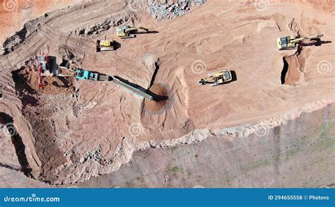 Quarry Open Pit Mining Operation Crushing Cone Rock And Conveying