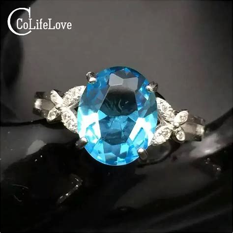 Natural light blue topaz ring 8*10mm topaz solid 925 sterling silver ...