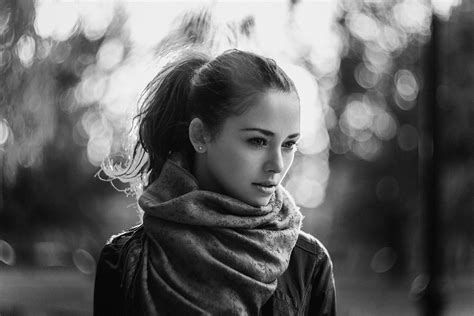 Monochrome Eyeliner Women Outdoors Brunette Women Model Bokeh