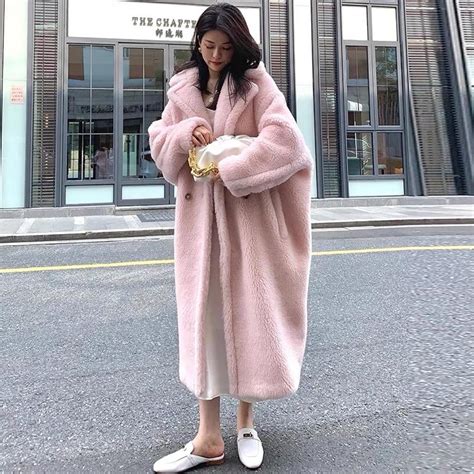 Cheap Long Teddy Bear Jacket Coat Women Winter Thick Warm Oversized